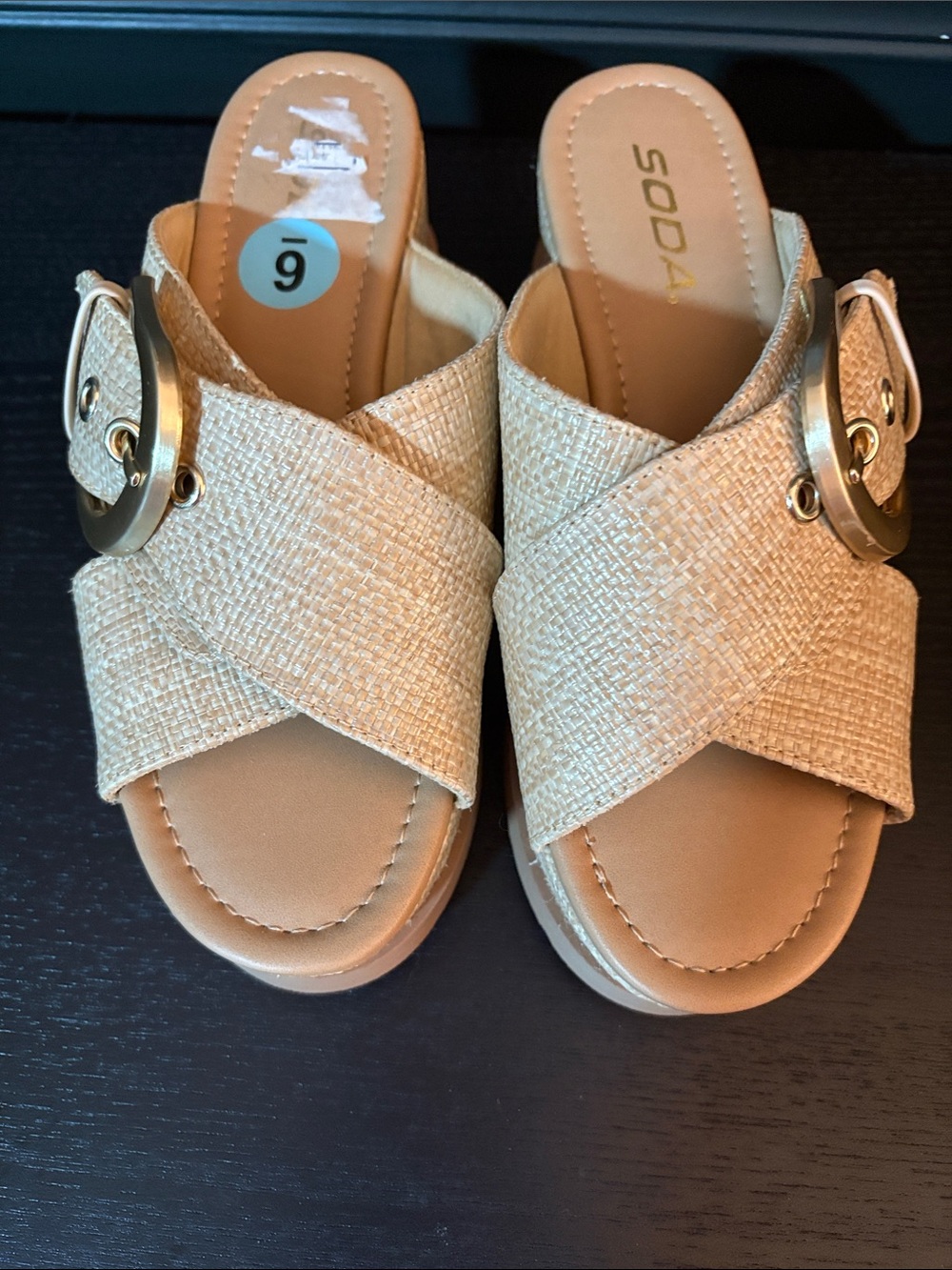 Soda Women's Tan Crisscross Buckle Slide Sandals
